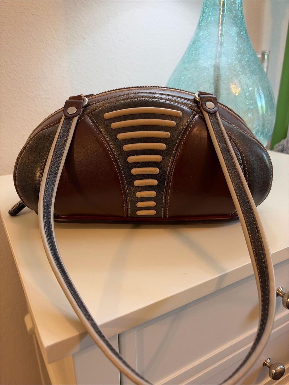Vintage Alaluna Brown Football shaped handbag with shoulder straps